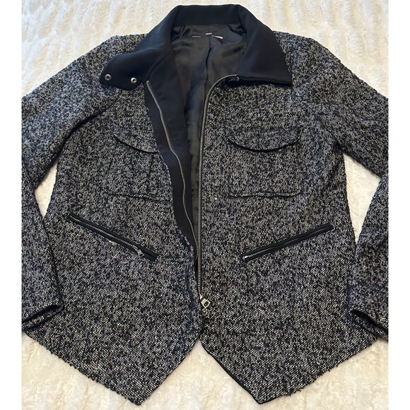 Women's GAP Black White Coat w/Zip Pockets Polyester Wool Blend Size L (READ) - Picture 14 of 16